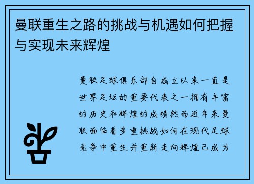 曼联重生之路的挑战与机遇如何把握与实现未来辉煌